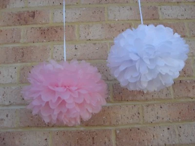 12x pompones de papel blanco rosa boda novia baby shower niñas 21 cumpleaños fiesta Foto 1 de 4