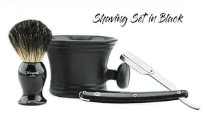 Badger hair shaving brush straight cut throat shaving razor plastic shaving Mug - Picture 1 of 11