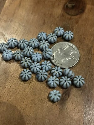 Vintage Blue Art glass Gilded Molded Glass beads 1920s Era Lot Of 25 - Image 1 of 4