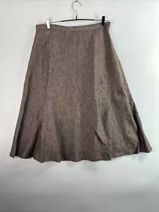 Women Skirt Size 16 John Lewis Brown Midi Linen A-Line Regular Lined Button - Picture 1 of 13