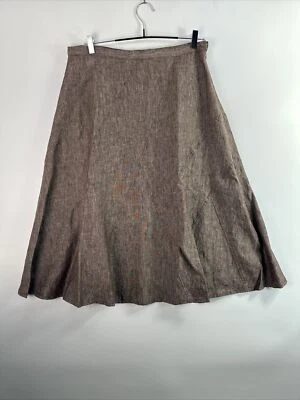John Lewis Women Brown Linen Midi Skirt Size 16  A-Line Lined Side Zip & Button - Image 1 of 4
