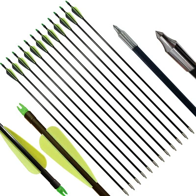 12Pcs Fiberglass Arrow 30" Feild Tips Archery Train Exercise Nocks Spine 500 - Image 1 of 4