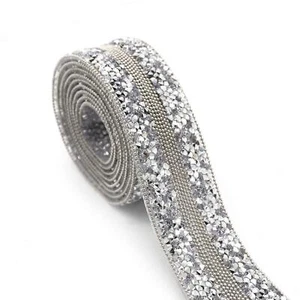 5 Yards Silver Rhinestone Ribbon Trim Elegant Chain Applique Ideal for DIY De... - Picture 1 of 5