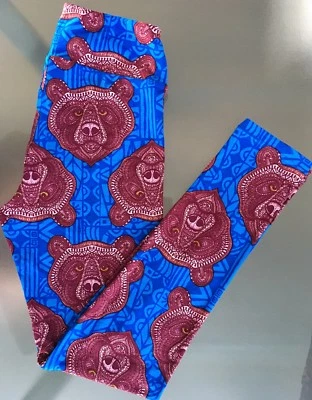 Leggings LuLaRoe OS Azul Mosaico Osos Rojo Marrón Unicornio Azteca Tribal Foto 1 de 3
