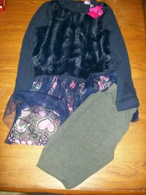 Conjunto Dollie & Me 2 piezas S10 Lg Slv azul marino vestido tipo top y leggings grises Foto 1 de 4