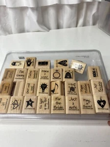 2002 Stampin Up! Mini Mates Card Making Rubber Mounted Stamp - (Set Of 28) - Picture 1 of 6