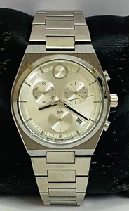Casual Movado Silver Dial Date Indictor Chronograph Quartz For Man's Wrist Watch - Picture 1 of 7