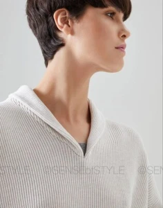 Suéter Brunello Cucinelli Top Monili Borde Tejido Algodón Mujer Mujer Talla L - Imagen 1 de 7