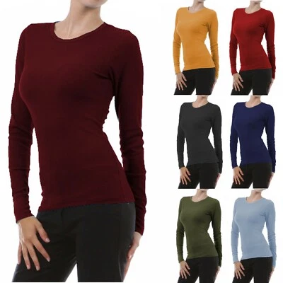 Womens Long Sleeve Thermal Top Crew Neck T-Shirt Waffle Knit Layering Warm - Image 1 of 4