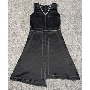 Banana Republic Damen schwarz Satin Kontrastnähte asymmetrisch Kleid Gr. 10 - Bild 1 von 8