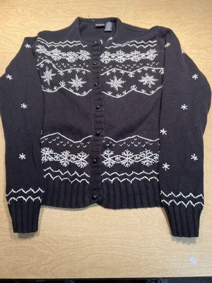 Suéter Erika Vintage Para Mujer M Negro Algodón Tejido Copo de Nieve Cuentas Foto 1 de 4