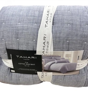 Tahari King Blue Cotton Slub Quilt 106”x92” - Picture 1 of 4