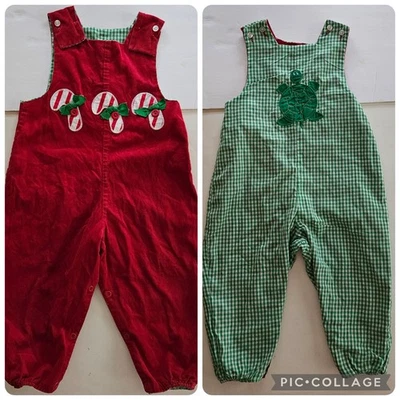 Mono Reversible JonJon Bailey Boys Rojo Caramelo Verde Guinga Tortuga 24M LEER Foto 1 de 4