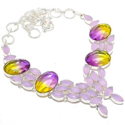 Ametrino, Calcedonio Gemma a Mano 925 Argento Sterling Gioielli Collana 45.7cm - Immagine 1 di 4