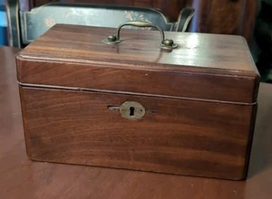 Antique Tea Caddy Mahogany Box Tin Compartments Brass Hardware 19th Century - Picture 1 of 20