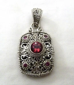 COLGANTE DE PLATA DE LEY ORNAMENTADO CON CUENTAS PIEDRAS PRECIOSAS TOPACIO ROSA SARDA GRANDE 2 1/8" - Imagen 1 de 8
