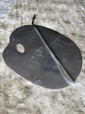 LUNARES Artista Pintores Paleta Plata Aperitivo Plato de Queso y Cuchillo RARO Foto 1 de 4