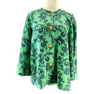 J. McLaughlin Gr. XL grün marine Damast Goldknopf schwerer Strick Cardigan reif - Bild 1 von 12