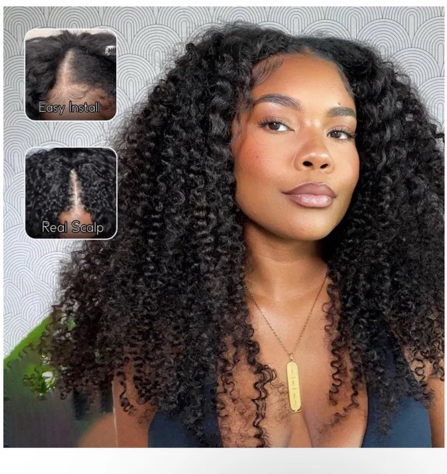 Pelucas de parte en V aptas para principiantes rizadas rizadas (rizo afro) 10 pulgadas Foto 1 de 1