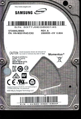 ST2000LM003 P/N: HN-M201RAD/EX2 S/N: S377J SAMSUNG 2TB CHINA NOV 2015 - Image 1 of 2