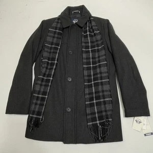 Dockers Jacket Men's Small Gray Poly Wool Insulated Car Coat Scarf - Picture 1 of 17
