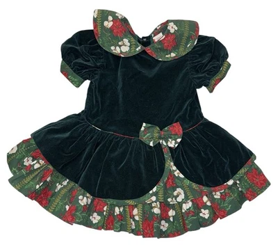 Vestido Vintage Verde Terciopelo Lazo Floral Giro Completo Talla 3T Vacaciones Caprichoso Foto 1 de 4