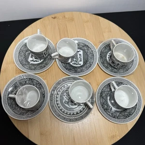 Vintage griechisches Porzellan Espressotassen & Untertassen griechisches Kunstwerk Design 6 Sets - Bild 1 von 4