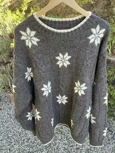 Lands End 100% Wool Crewneck Sweater - Snowflake- Men’s XL - Made in England - Picture 1 of 10