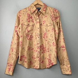 Camisa de mezclilla con botones Chaps para mujer talla pequeña desierto occidental floral vaquera rodeo - Imagen 1 de 9