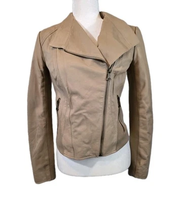 Chaqueta Marc New York Andrew Marc Mujer Pequeña Cuero Tostado Moto Cremallera Asimétrica Foto 1 de 4