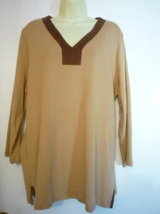 LAUREN RALPH LAUREN TOP-HELLBRAUN-GR. 2X--STRICK-DETAILBESATZ KONTRAST-V-AUSSCHNITT-LANGARM - Bild 1 von 7