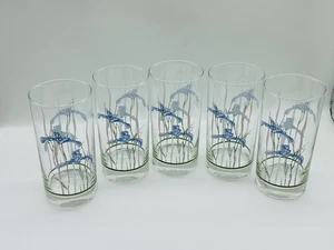 Five (5) Corelle SHADOW IRIS 16 oz Drinking GLASSES Tea Tumblers PURPLE Flowers - Picture 1 of 4