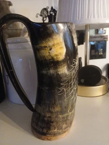 "Taza de cuerno VIKING CULTURE taza de beber buey jarra cerveza vajilla 6,5"" lobo" - Imagen 1 de 4