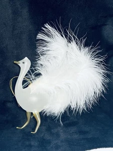 Vintage de Carlini mundgeblasenes Glas weißer Vogel Weihnachtsschmuck Pfau Strauß - Bild 1 von 11