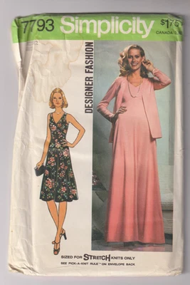 7793 SIMPLICITY c.1976 Diseñador - VESTIDO Tejido con CHAQUETA - Talla 12 B 34" Foto 1 de 2