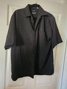 George Mens Button Down Short Sleeve Shirt M Black Suede Front Pocket Medium - Picture 1 of 5