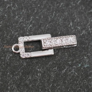 Sterling Silver Necklace Bracelet Clasp CZ Fold Over Geometric A5437 - Picture 1 of 5
