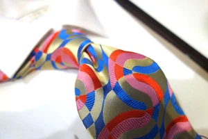 Verse 9 for Ben Crump Tie Necktie Tan Khaki Royal Blue Pink Orange Mod Art - Picture 1 of 2