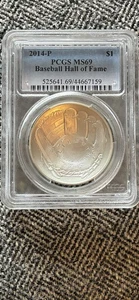 2014-P Baseball Hall of Fame SILVER Dollar Coin. NGC MS-69. - Picture 1 of 2
