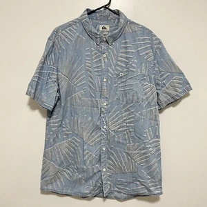 QuikSilver Men's XL Regular Fit Short Sleeve Casual Button Shirt Blue Hawaiian - Picture 1 of 9