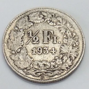 1934 B Switzerland 1/2 France KM# 23 Circulated Coin F333 - Picture 1 of 4