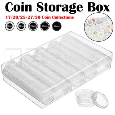 100pcs Coin Storage Box Case Capsules Holder Clear Plastic Round 20mm 25mm 30mm - image 1 of 4
