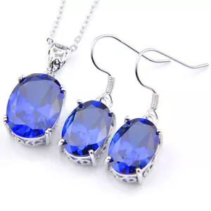 Hot Sale Jewelry Set Swiss Blue Topaz Gemstone Silver Dangle Earrings Pendants - Picture 1 of 6