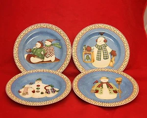 Debbie Mumm Jolly Schneemänner 4er Set Dessert Salatteller Sakura Winter Weihnachten  - Bild 1 von 7
