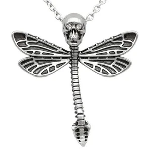 Deadly Dragonfly Skull Skeleton Pendant Necklace w. crystals Controse - Picture 1 of 4