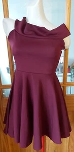 BOOHOO Off The Shoulder Skater Dress Red Berry BNWT UK Size 10 - Picture 1 of 8