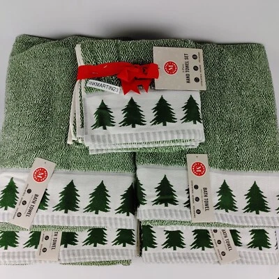 Martha Stewart (4) toallas de baño y (2) toallas de mano cabaña verde árboles de Navidad de hoja perenne Foto 1 de 4