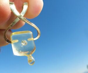 14k Yellow Gold ICE TONGS PENDANT w/Floating Diamond in Block of Lucite Ice