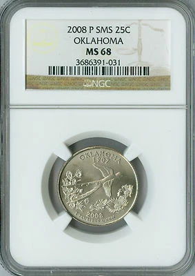 2008 P OKLAHOMA QUARTER NGC MS68 SMS 2ND FINEST GRADE Spotless . - Image 1 of 4