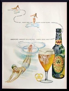 Anuncio impreso original vintage 1949 Ballantine Ale cerveza arte nadador belleza natación - Imagen 1 de 1